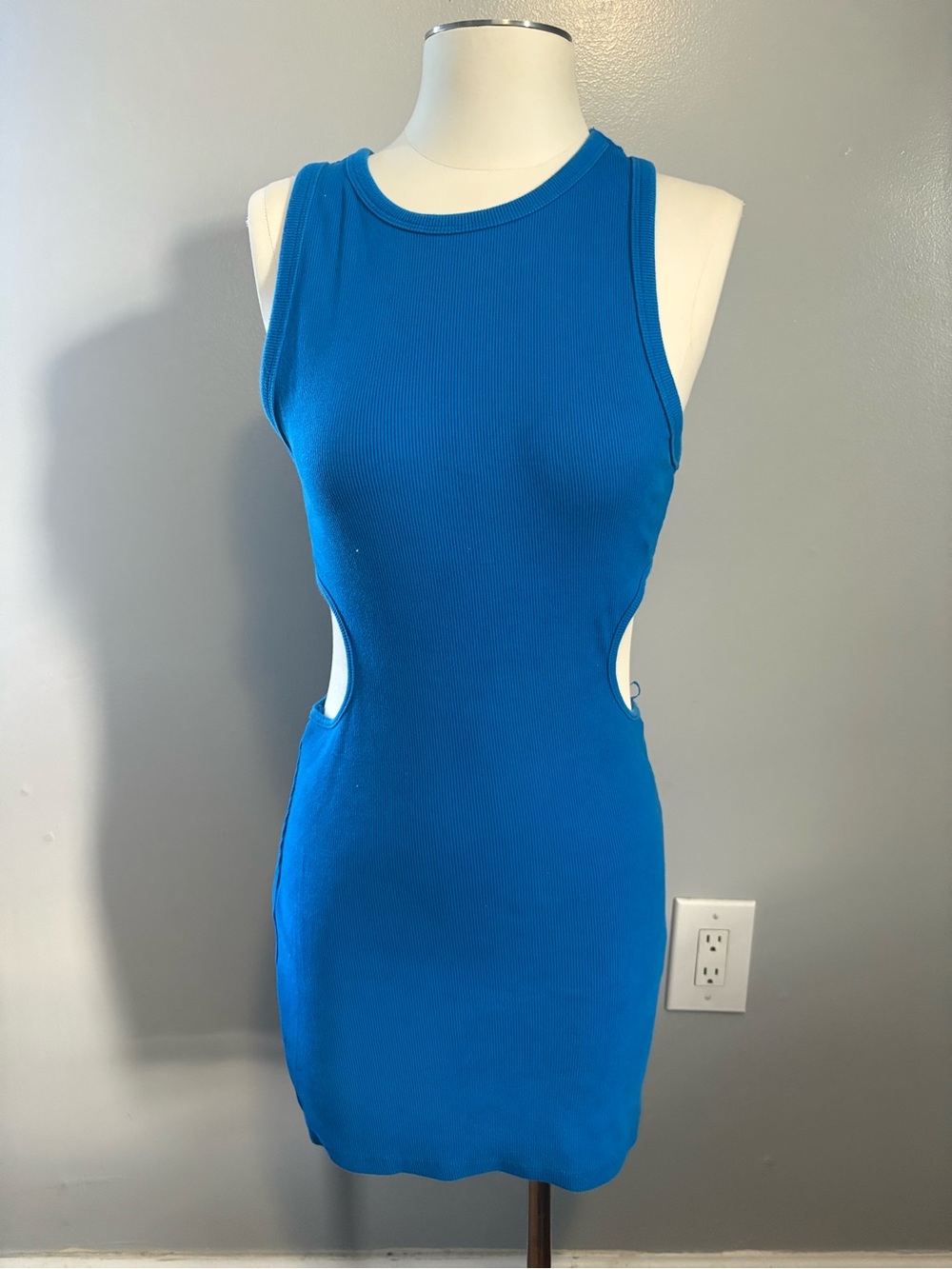 Zara Electric Blue Ribbed Cutout Mini Dress